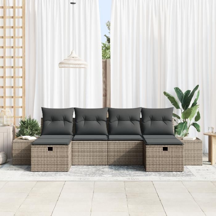 VidaXL Ensemble de canapé de jardin 6 pièces avec coussins gris en rotin poly 3359418