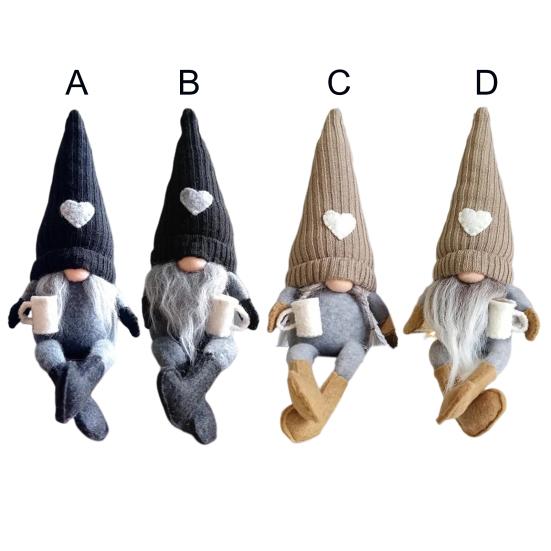 Christmas Plush Doll Knitted Heart Hat Grey Whiskers/Braid Coffee Mug Long-legged Handmade Home Decor Xmas Tabletop Faceless Gnome Stuffed