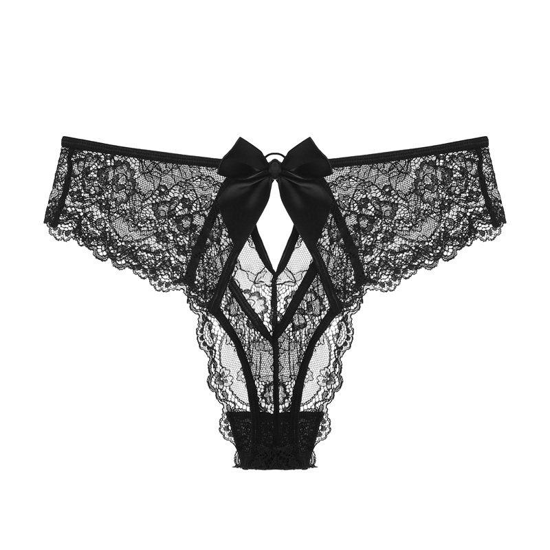 Women Lace Hollow Out Underwear Sexy Cross Strap Panties Bow Transparent Knickers 118
