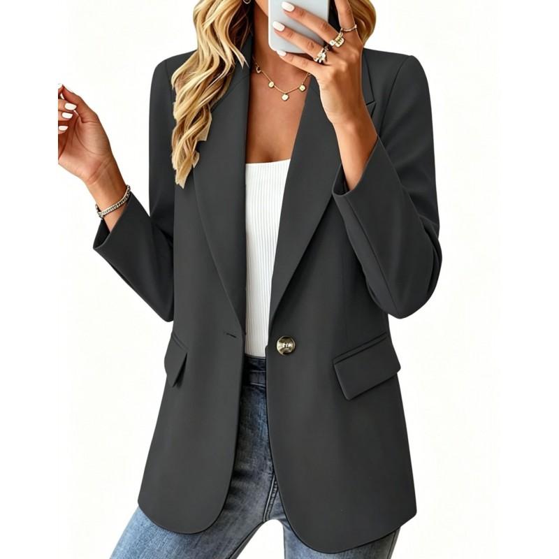 Damen Schlank Geschnitten Einfarbiger Revers-Ein-Knopf-Blazer 2026 Büro-Chic Lässige Jacke