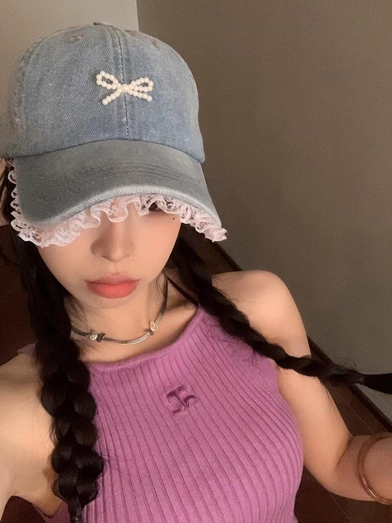 Butterfly Knot Denim Baseball Cap With Sun Protection For Casual Women