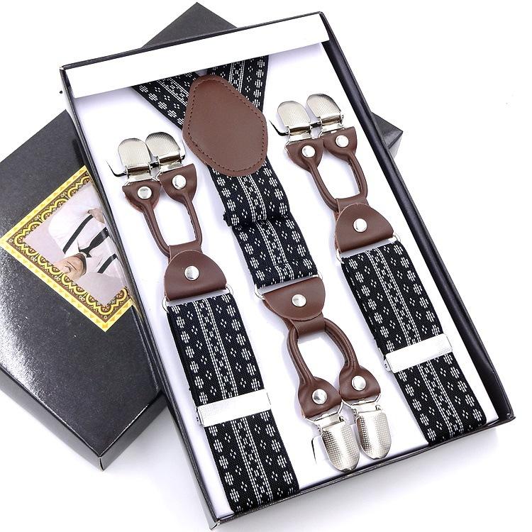 Men'S Six-Clip Suspender Belt Jacquard Strap 3.5 Six-Clip Printed Webbing Six-Clip Wide Strap Clip