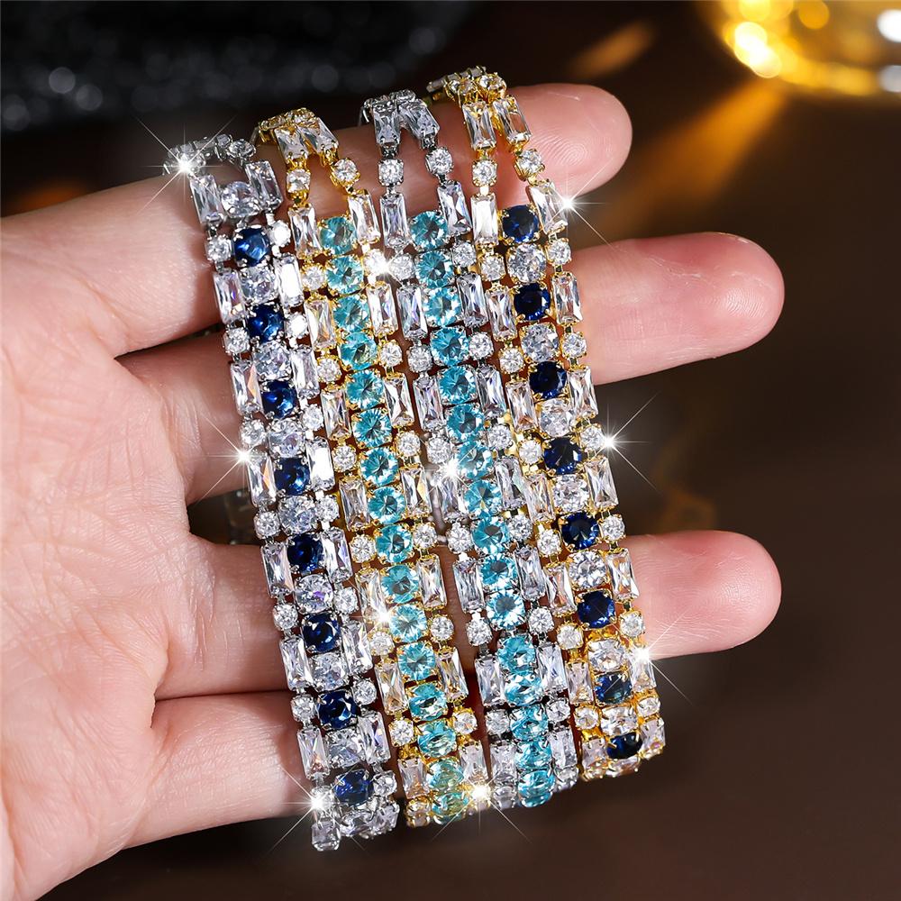 Charm Damen Blauer Zirkonstein Runder Armreif Niedlich Silberfarbe Verstellbar Sommer Hochzeit Für Frauen