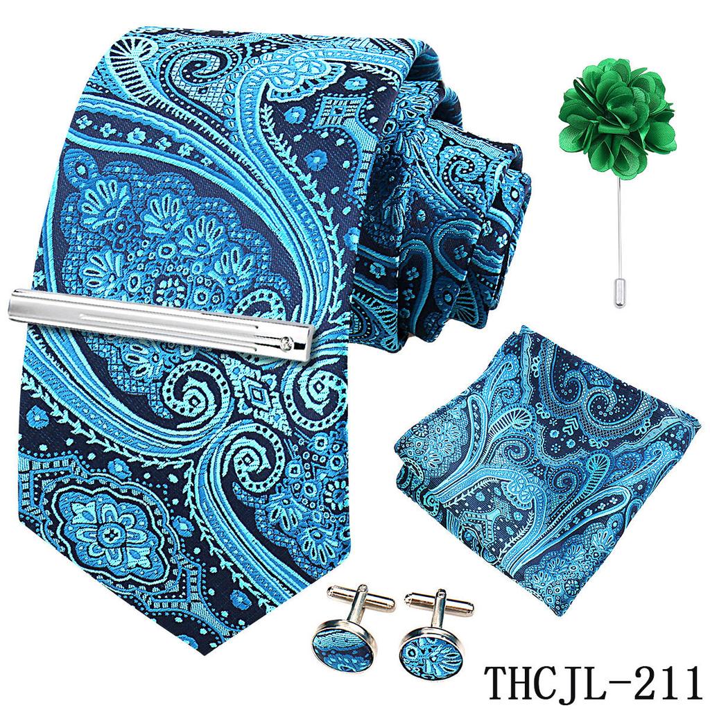 Men'S Business Dress Tie 5-Piece Groom Best Man Dress Accessories Gaowei Dense Jacquard Tie Worker