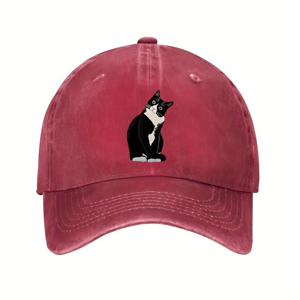 Black Cat Sitting Graphic Baseball Cap Unisex Polyester Casual Adjustable Summer Sun Hat Pets Owner Caps