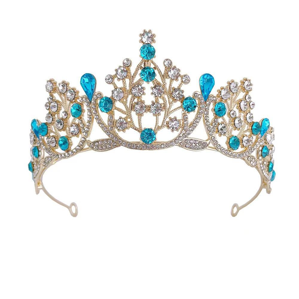 New Bridal Crown Tiara Water Drop Diamond Female Adult Princess Beauty Pageant Crown Wedding Gauze Hair Accessories