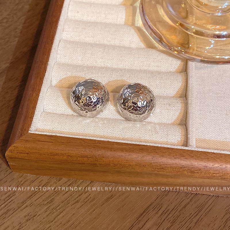 Textured round stud earrings women s design earrings temperament earrings