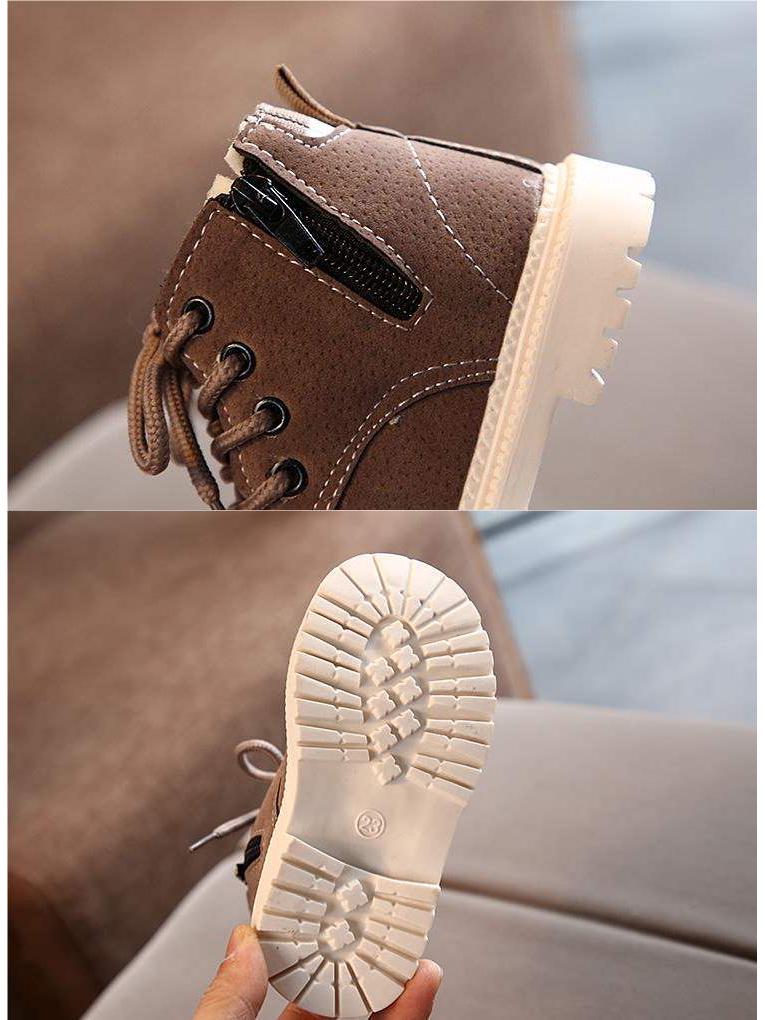 Kids' Winter Cotton Warm Martin Boots, Windproof Retro Ankle Snow Boots for Boys and Girls with Side Zipper.