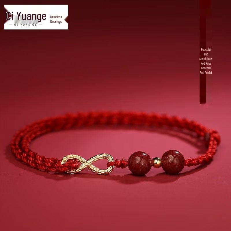 Ručně tkaný náramek/nákotník z červené šňůrky pro nekonečné štěstí a částečné bohatství - Ideální pro páry