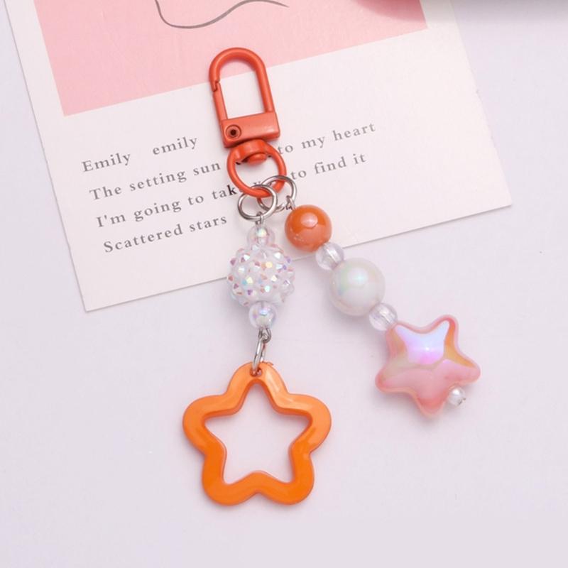 Gradient Pentagram Star Charm Keyring Backpack Decoration Handmade Pendant Keyring Fashion Bag Charm Sweet Cool Keychain