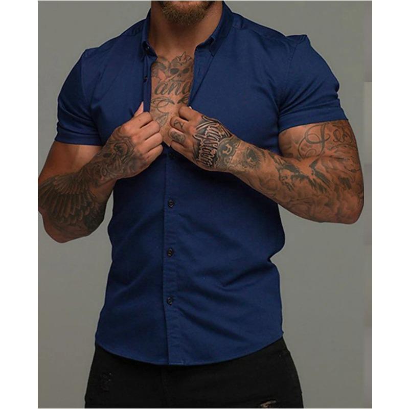 Men's Solid Color Lapel Simple Short Sleeved Shirts