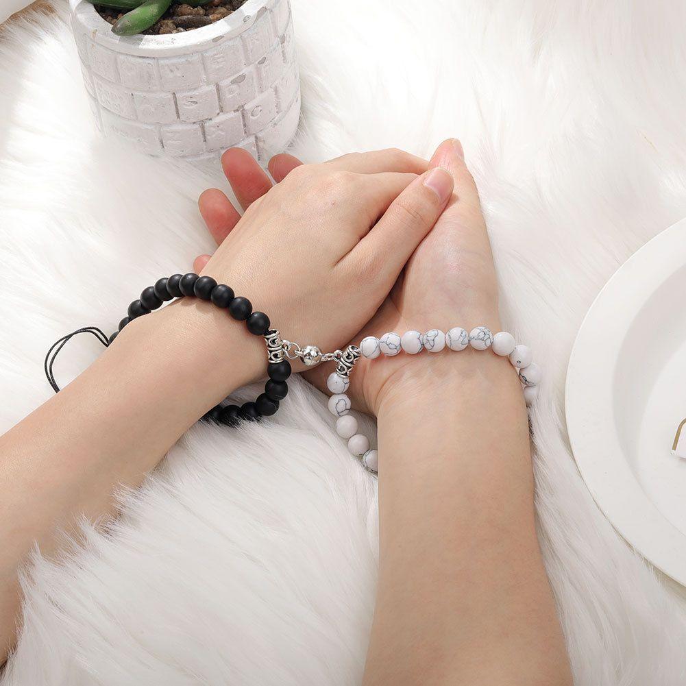 Attract Luck Harmony Natural Stone Bead Magnet Wristband Couple
