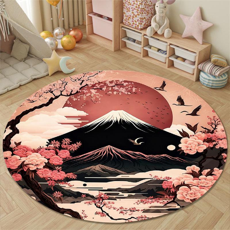 Statement Round Tiger Multicolor Area Rug, Non-Slip Floor Mat for Bedroom