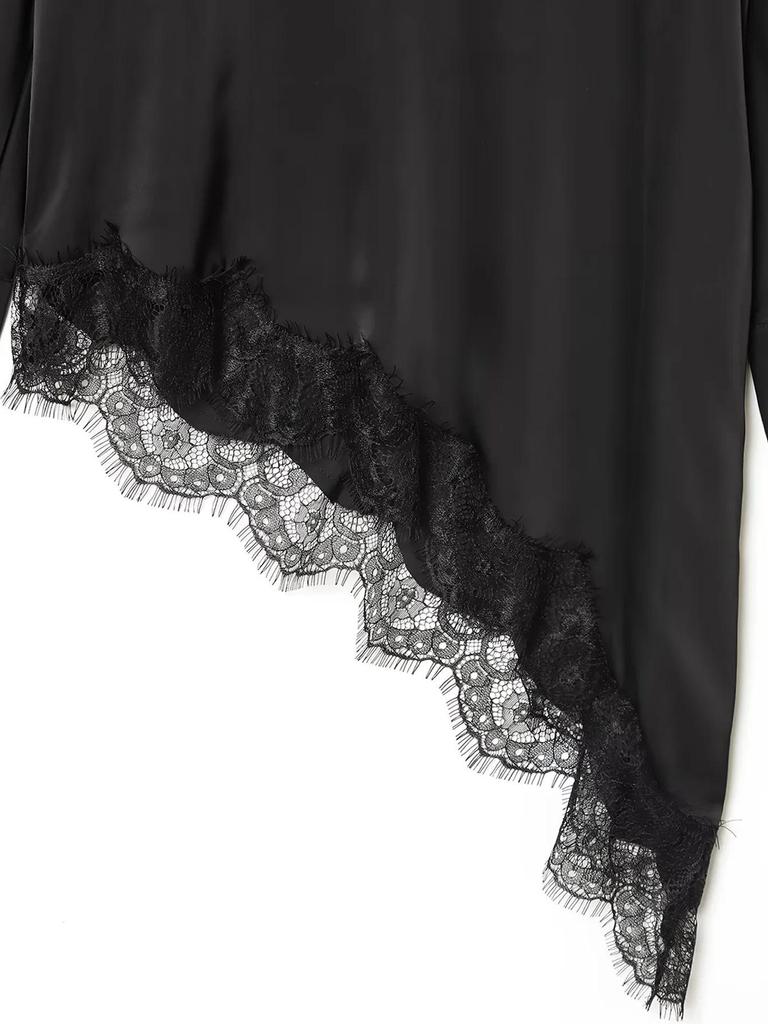 Asymmetrical Lace Top: Women's Black Fashion Shirt for Spring/Autumn - European & American Style