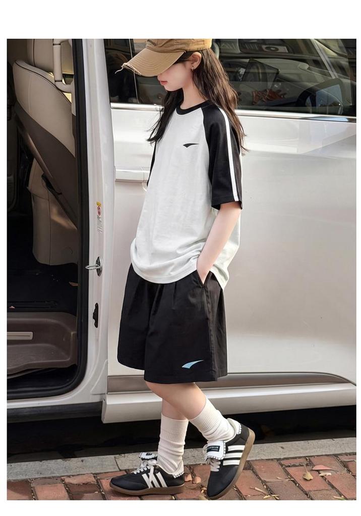 Girls' Patchwork Short-Sleeve T-Shirt & Shorts Set 2026 - New Style for Ages 8-14 Daily Wear