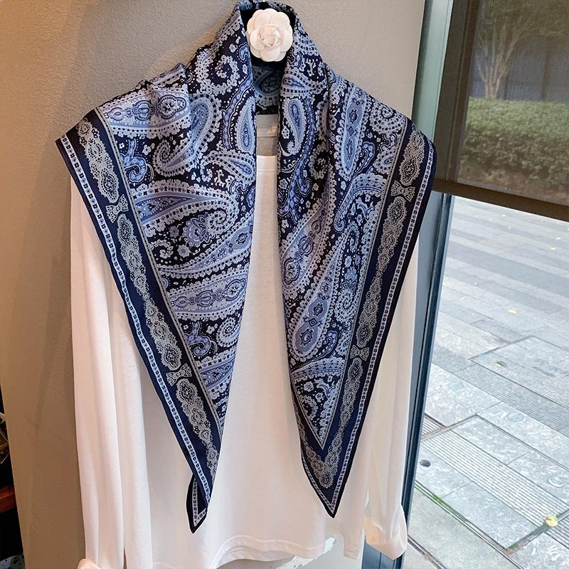 Spring and Autumn Premium Triangle Scarf Double Layer Satin Korean Edition Small Shawl Silky Smooth Foreign Style Neck Protection Silk Scarf Scarf
