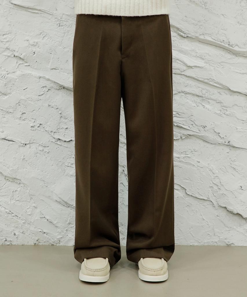 SIGNATURE Wool-Like No-Tuck Wide Fit Slacks [Brown]