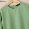 ZANZEA Women Casual Round Neck Solid Color 3/4 Sleeve Loose Blouse