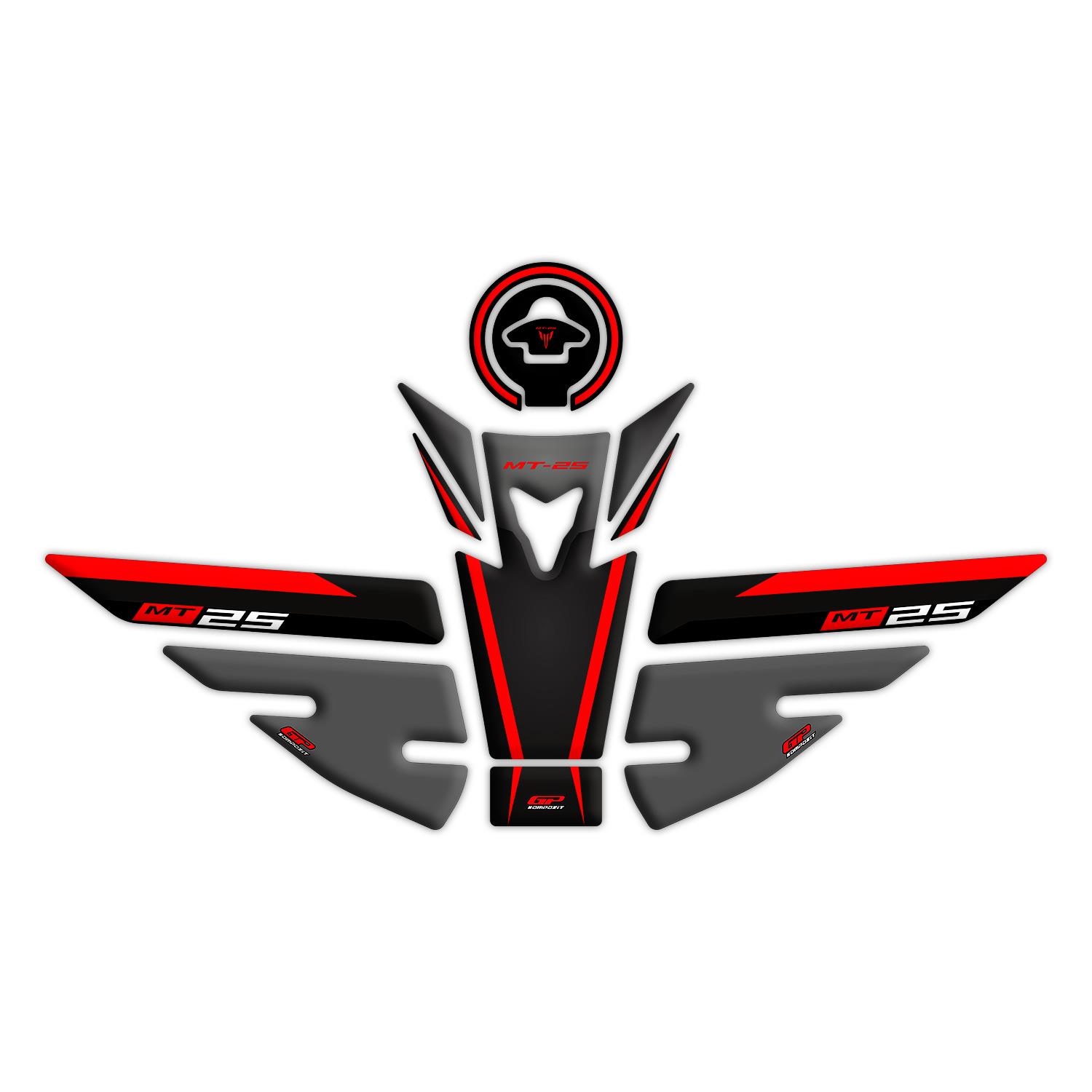 

GP Composite Yamaha MT-25 2015-2019 Compatible Tank Pad Set Black-Red