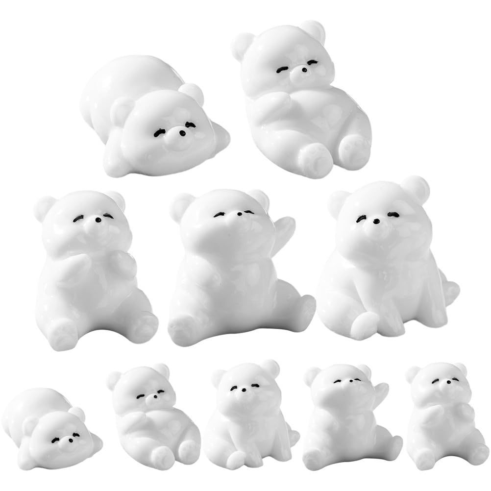 LEDMOMO Polar Bear Miniature 10-Piece Set (5 Designs) - Polar Bear Figurines, Animal Figurines, Resin, for Terrariums, Moss, Succulents, Bonsai,