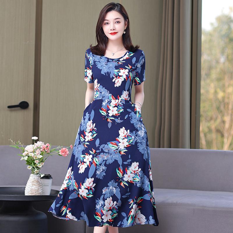 Sommer-Boho-Kleider für Damen, elegantes kurzärmliges langes Kleid in Übergröße