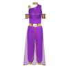 Womens Arab Princess Costume Belly Dance Design Gem Decor Contrast Color Shiny Tulle Overlay Jumpsuit