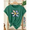 Women's Elegant Style Plus Size Loose Short Sleeve Watercolor Daisy Hand-Painted Print Pattern Round Neck Women's Comfortable Soft Breathable New