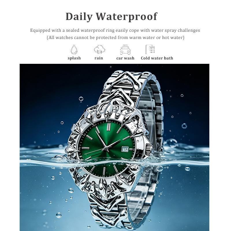 Mens Punk Style Quartz Watch Unique Claw Design Metal Bracelet Watches Waterproof with Date