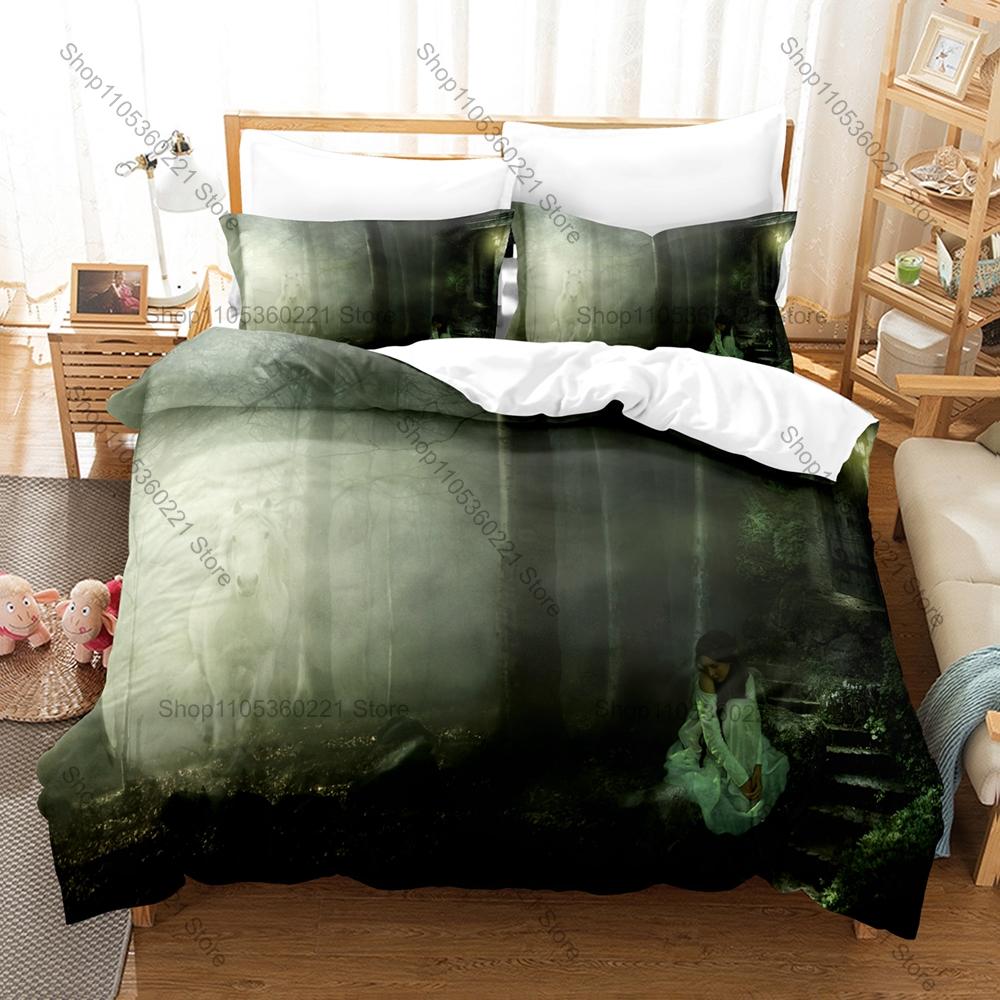 Wraith Shadow Spirit Foggy Ruin Black Thorn Blood Moon Skeleton Ghost Duvet Cover + 2 Pillowcases Gothic Fans 3pcs Bedding Set