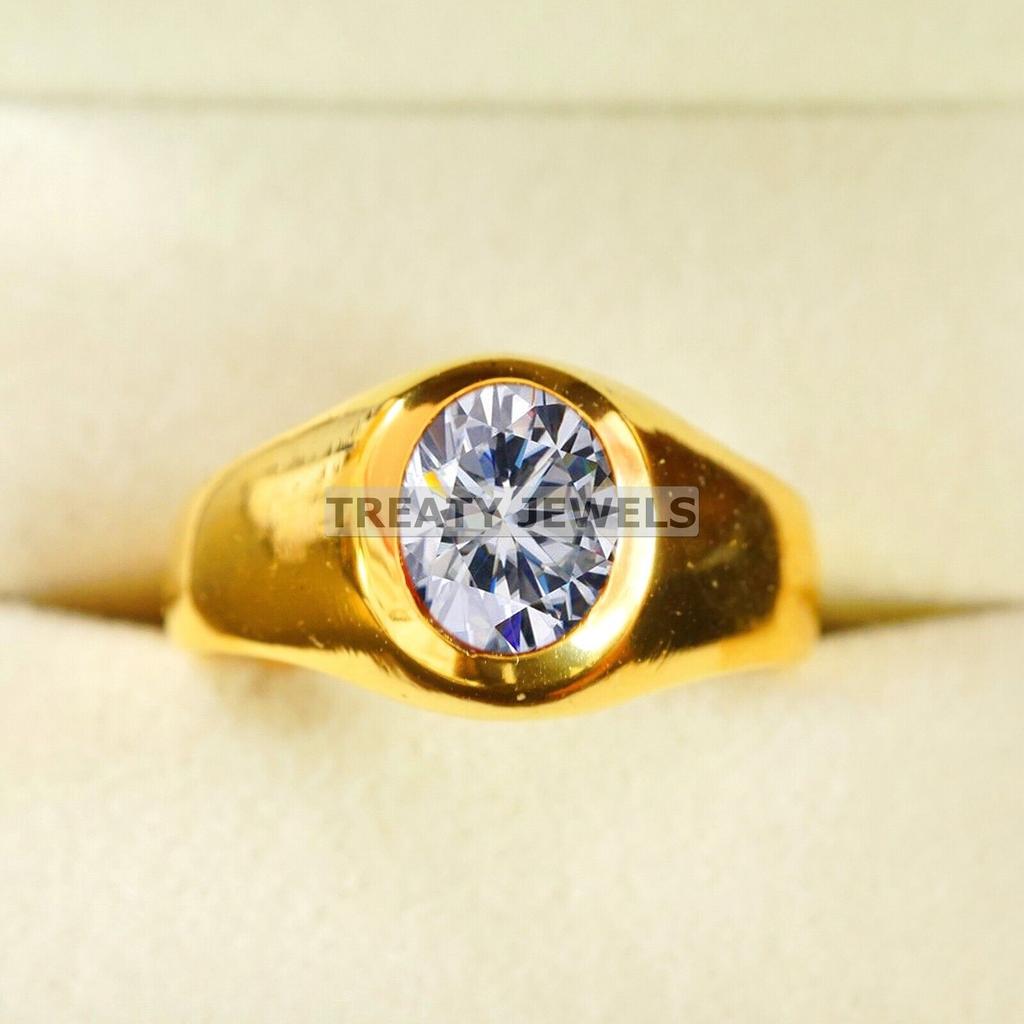 Moissanite Oval Cut With 925 Sterling Silver Gold Plated Ring For Men's #B296 JL375681951460