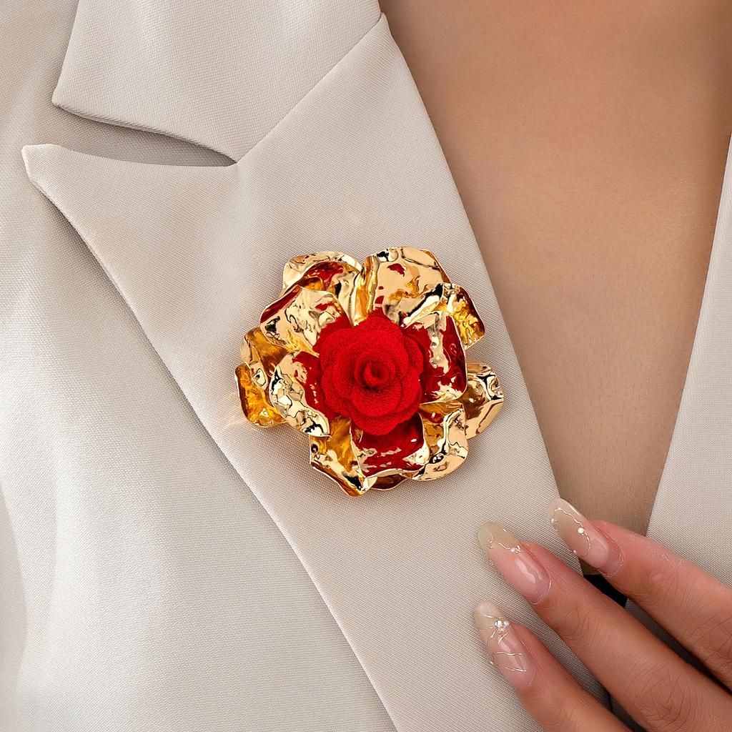 A Women's Brooch, Golden Yellow and Red Flowers, able Brooch for Parties, Suitable for Daily Wear and Vacation Wear