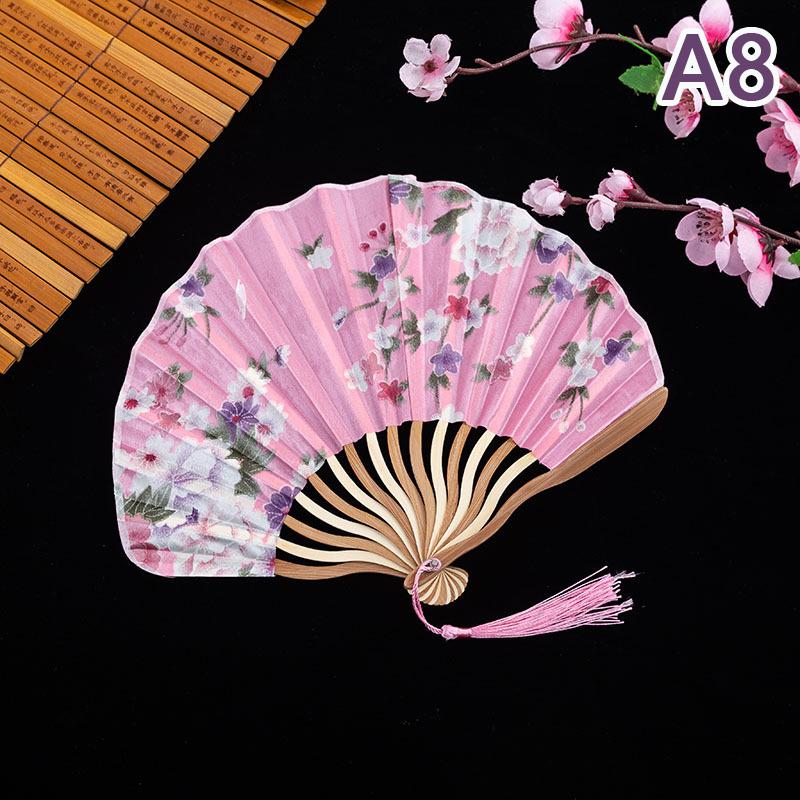 Hand Fold Fan Retro Adornment Woman Man Dance Props Wedding Living Room Cabinet Decor Bamboo Wood Silk Flower Folding Fan