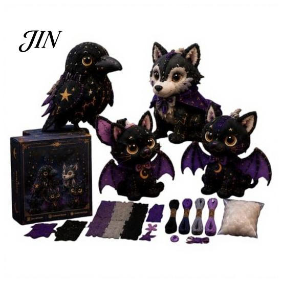 Stoff Nähset Halloween Freunde Patchwork-Set, Tier DIY Machen Sie 4 entzückende Charaktere, Basteln für Anfänger Handgemachtes Geschenk Feiertagsdekoration