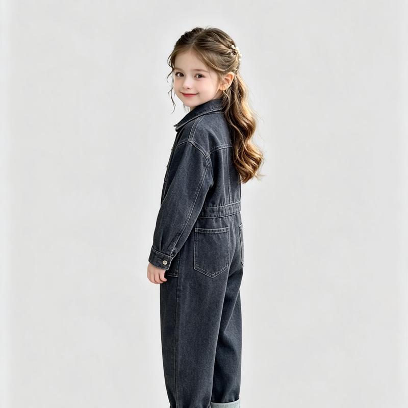 Girls' 2026 Autumn Denim Jumpsuit