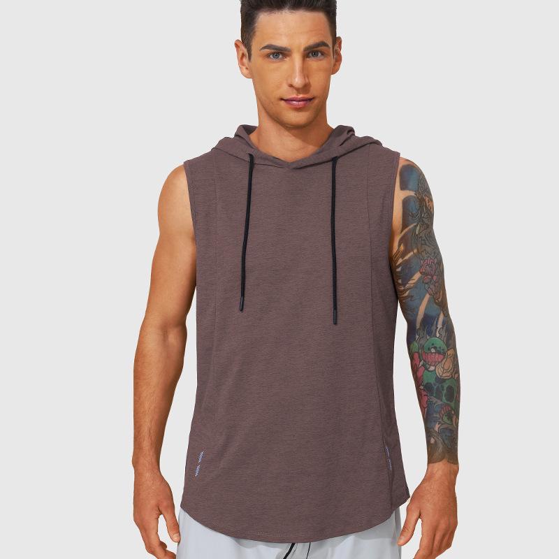 

2024 Men s Quick-Dry Breathable Sports Hoodie Vest - Sleeveless Running Fitness Top US S (120-130 lbs) світло-коричневого кольору