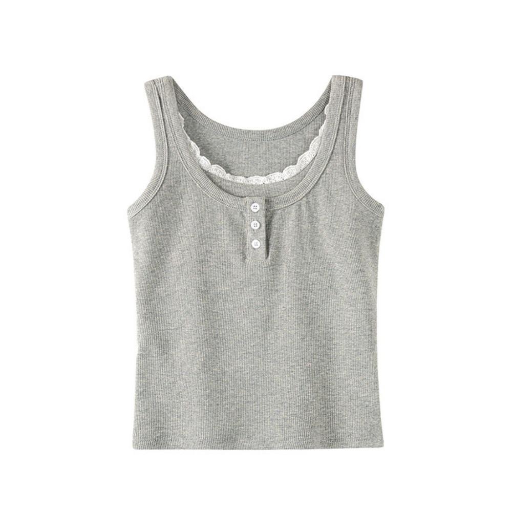 

Lace Vest Slim Y2k Crop Top Spicy Girl Fake Two Pieces Top Sleeveless Camisole Women Party XL серый