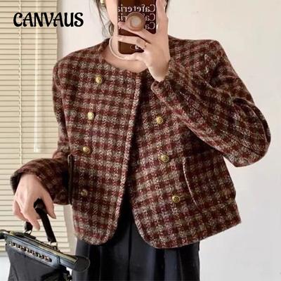 Herbst Damen Rundhals Langarm Kariert Bedruckte Kurze Jacke Lässige Windjacke
