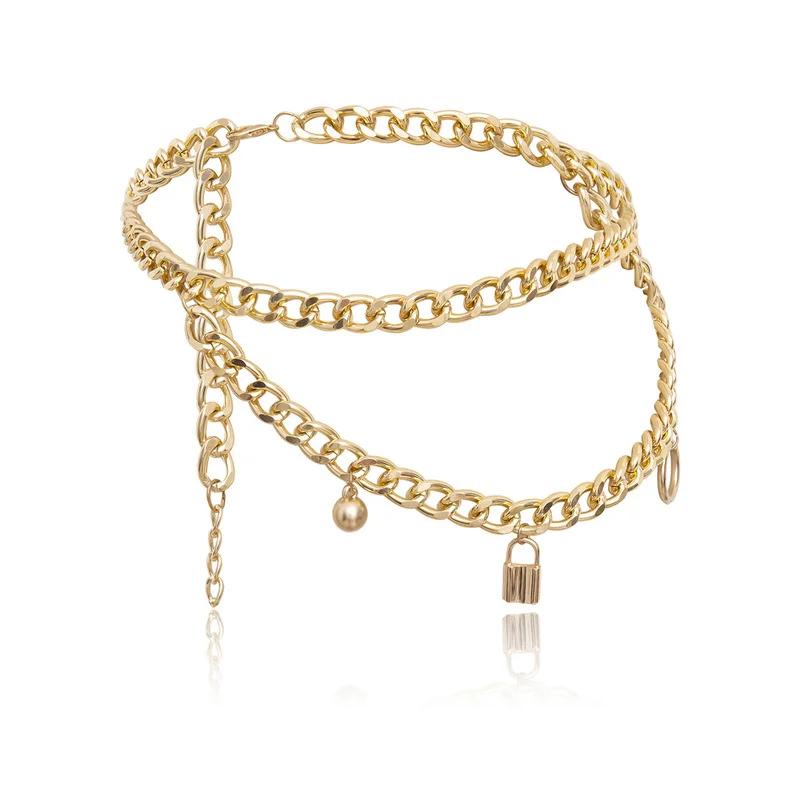 Ladies Personality Temperament Chain Round Bead Waist Belt Geometric U-shaped Tassel Lock-shaped Multi-element Belt Waist Chain