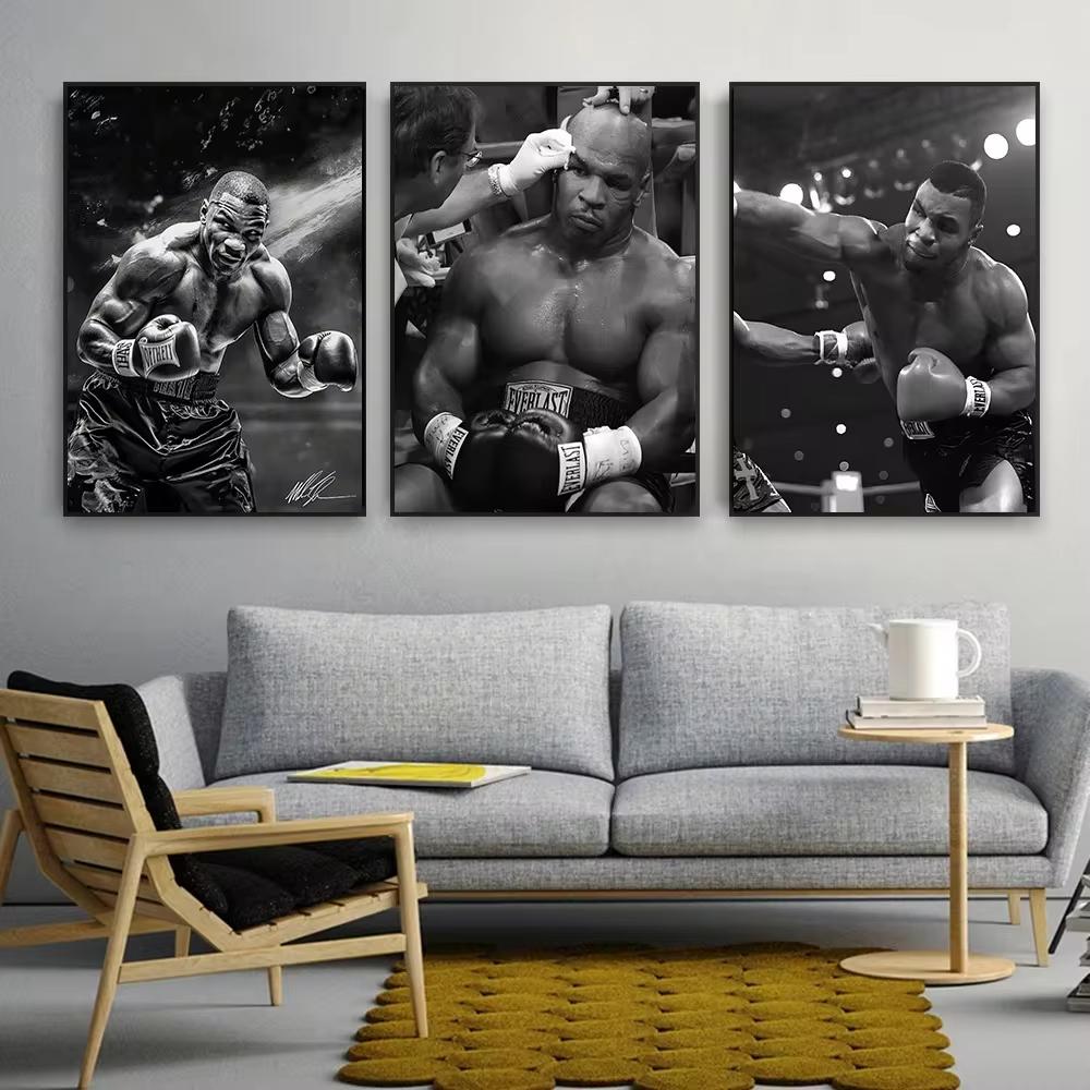 Mike Tyson Boxing Wall Art Poster Black and White Fighting Sport Print Bodybuilding Canvas Painting Motivational Gym Room Decor
