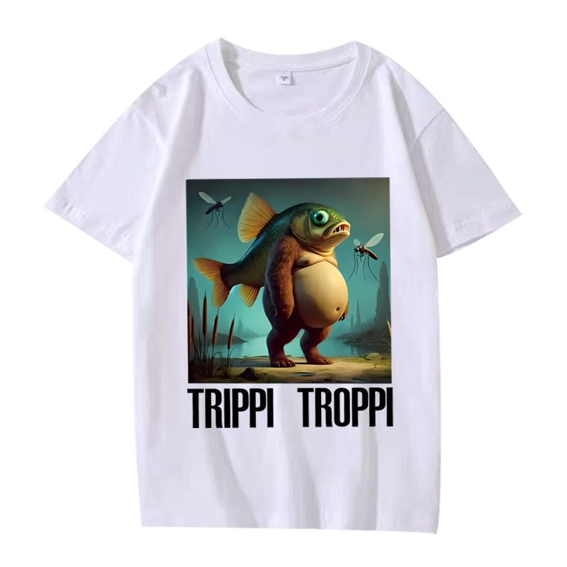 Trippi Troppi  Funny Italian Brainrot Animals Meme Graphic T Shirt Men Women Oversized 100% Cotton Summer Unisex Plus Sizetops