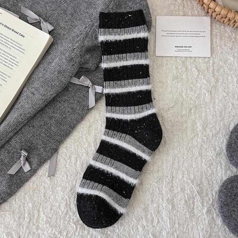 Striped Socks Children'S Medium Tube Socks Season Warm Wool Socks Fleece Thickened Yarn Cashmere Stacking Socks