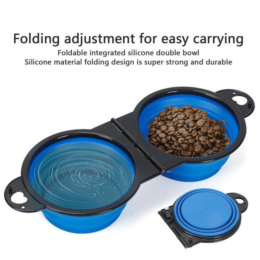 

2 In 1 Dog Bowl Portable Foldable Pet Double Bowl Collapsible Silicone Water Bowls For Dog Outdoor Travel Puppy Food Container Water Bottle Camping синий