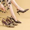 Fashion Luxury Chain Decor High Heels Sandals Women Summer Sexy Pointed Thin Heel Party Shoes Woman Fashion Embroidered Slingback Pumps