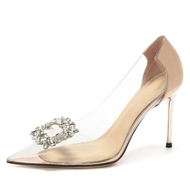 

Мода 2024 года, высококачественная женская обувь, женские туфли на высоком каблуке, модные туфли-лодочки с кристаллами для вечеринок, женские сексуальные туфли с острым носком, женские туфли-лодочки 40 золотой