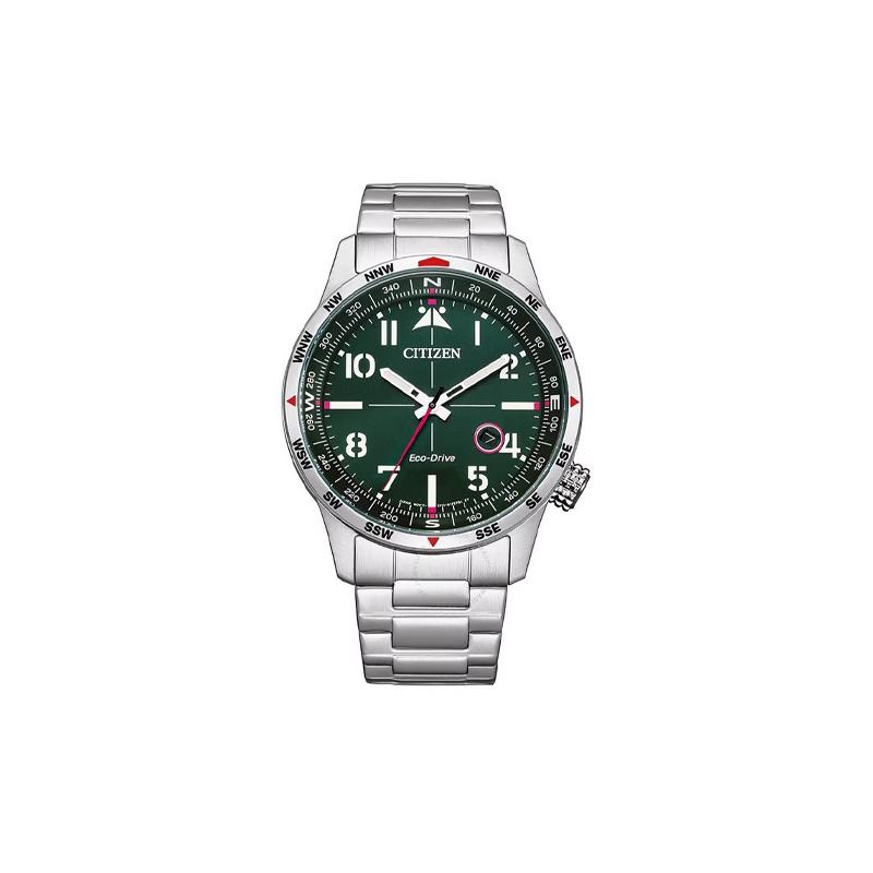 CITIZEN Eco-Drive Series 100 Meters Waterproof Solar Quartz Steel Strap Men s Watch Green Dial BM7551-84X синий