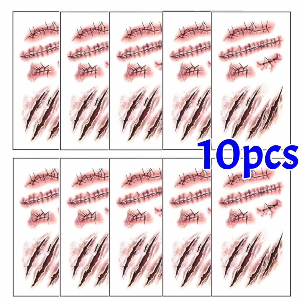10/5pcs Bloody Wound Scar Stickers Halloween Makeup Temporary Tattoos Fake Zombie Body Art Stickers for Cosplay Parties Pranks