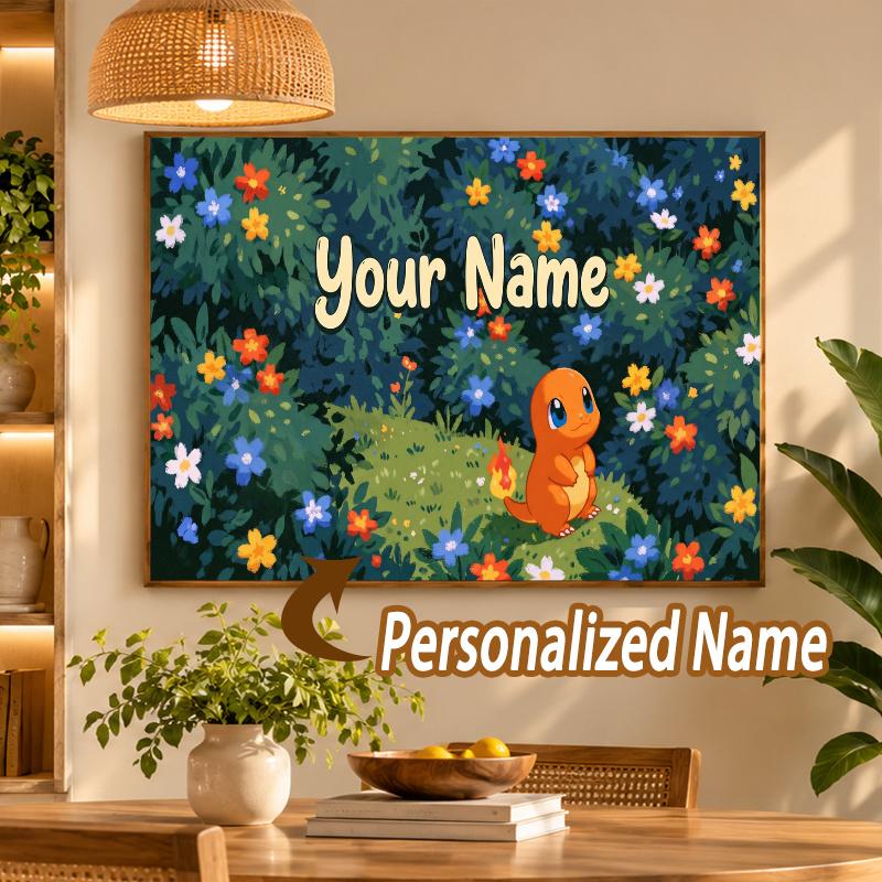 Charmander Custom Name Diamond Painting Personalized 5D Full Drill DIY Diamond Art Home Decor