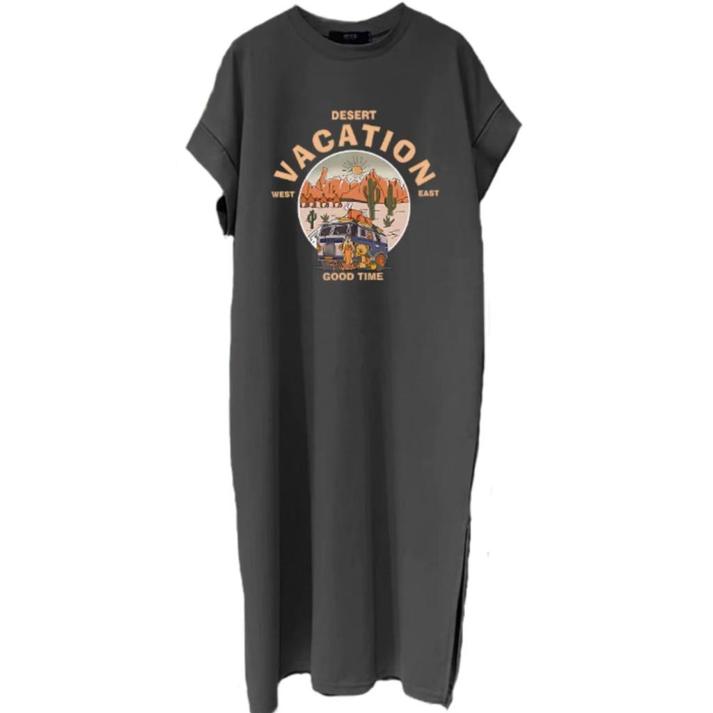 Vară Nouă Rochie Tricou cu Mânecă Scurtă Imprimată pentru Femei, Stil Coreean Larg și Casual Mărimi Mari Rochie cu Mâneci Fluture Rochie Lungă