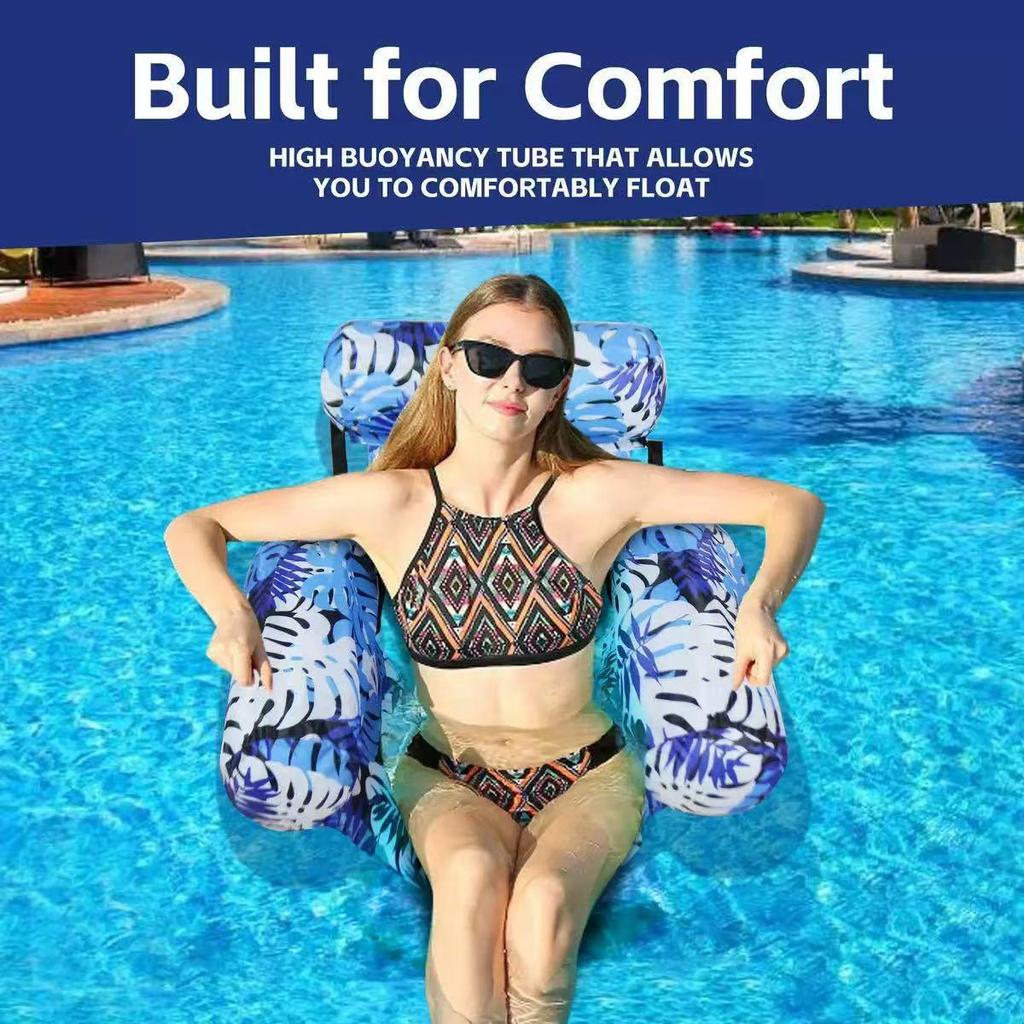 Inflatable Floating Water Raft with Backrest – Pool Air Cushion Lounge Chair