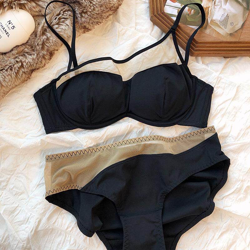

Французский женский комплект нижнего белья, сексуальный ультратонкий сетчатый комплект с бюстгальтером, летний бесшовный дышащий простой бюстгальтер без косточек, нижнее белье XL